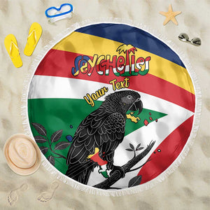 Personalized Happy Seychelles Independence Day Beach Blanket Black Parrot Coat Of Arms