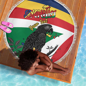 Personalized Happy Seychelles Independence Day Beach Blanket Black Parrot Coat Of Arms