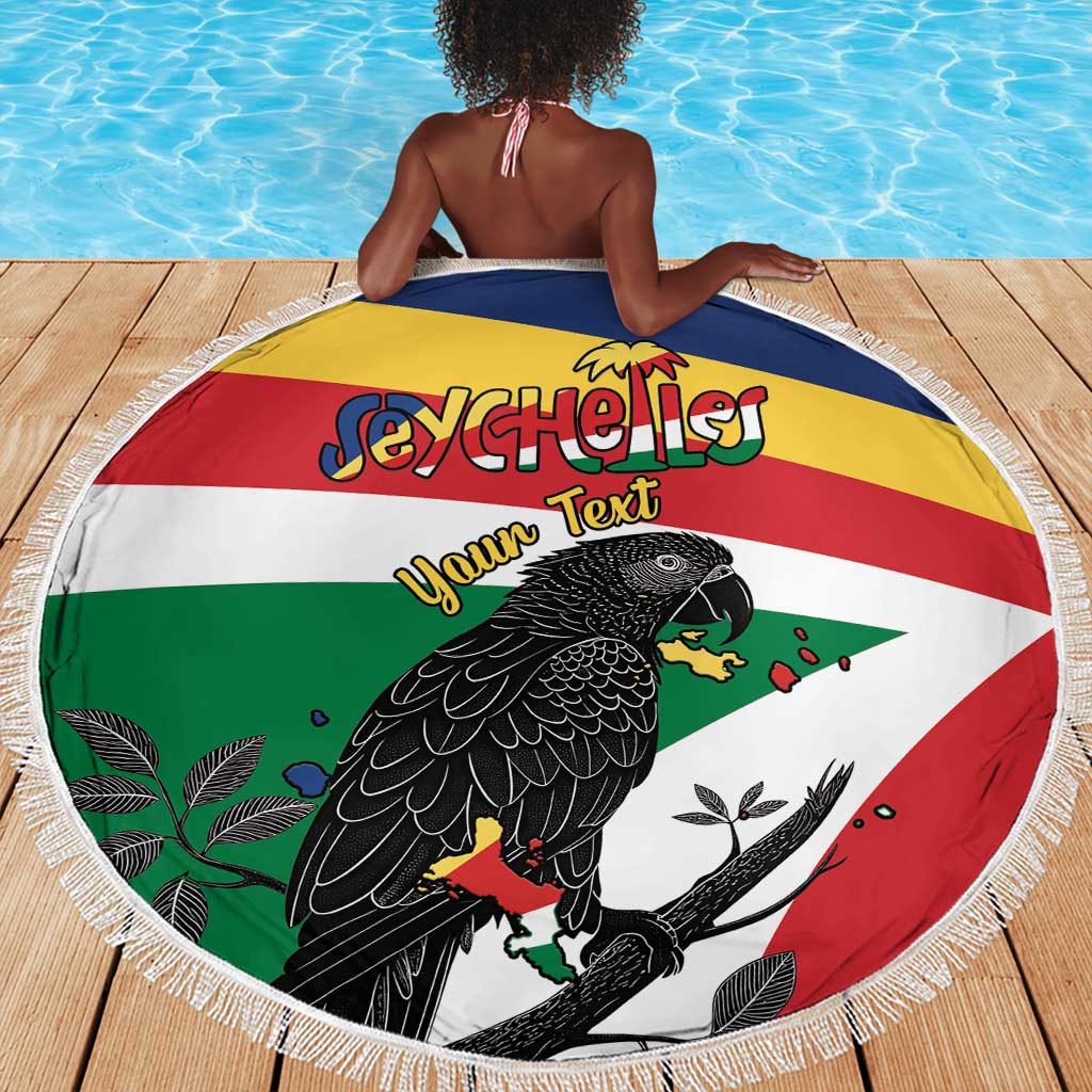 Personalized Happy Seychelles Independence Day Beach Blanket Black Parrot Coat Of Arms