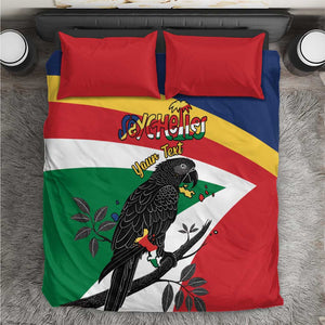 Personalized Happy Seychelles Independence Day Bedding Set Black Parrot Coat Of Arms