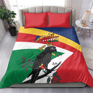 Personalized Happy Seychelles Independence Day Bedding Set Black Parrot Coat Of Arms