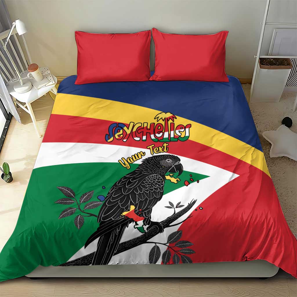 Personalized Happy Seychelles Independence Day Bedding Set Black Parrot Coat Of Arms