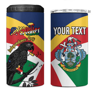 Personalized Happy Seychelles Independence Day 4 in 1 Can Cooler Tumbler Black Parrot Coat Of Arms