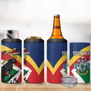 Personalized Happy Seychelles Independence Day 4 in 1 Can Cooler Tumbler Black Parrot Coat Of Arms