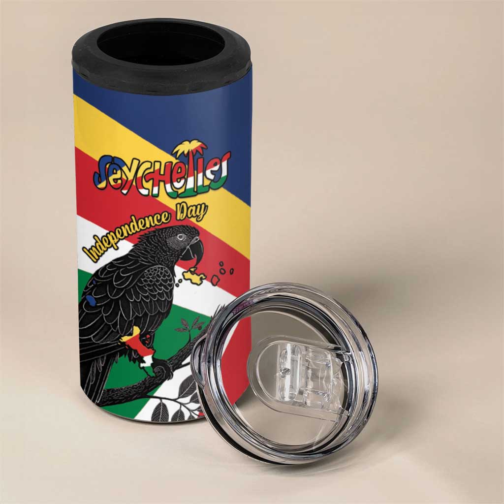 Personalized Happy Seychelles Independence Day 4 in 1 Can Cooler Tumbler Black Parrot Coat Of Arms