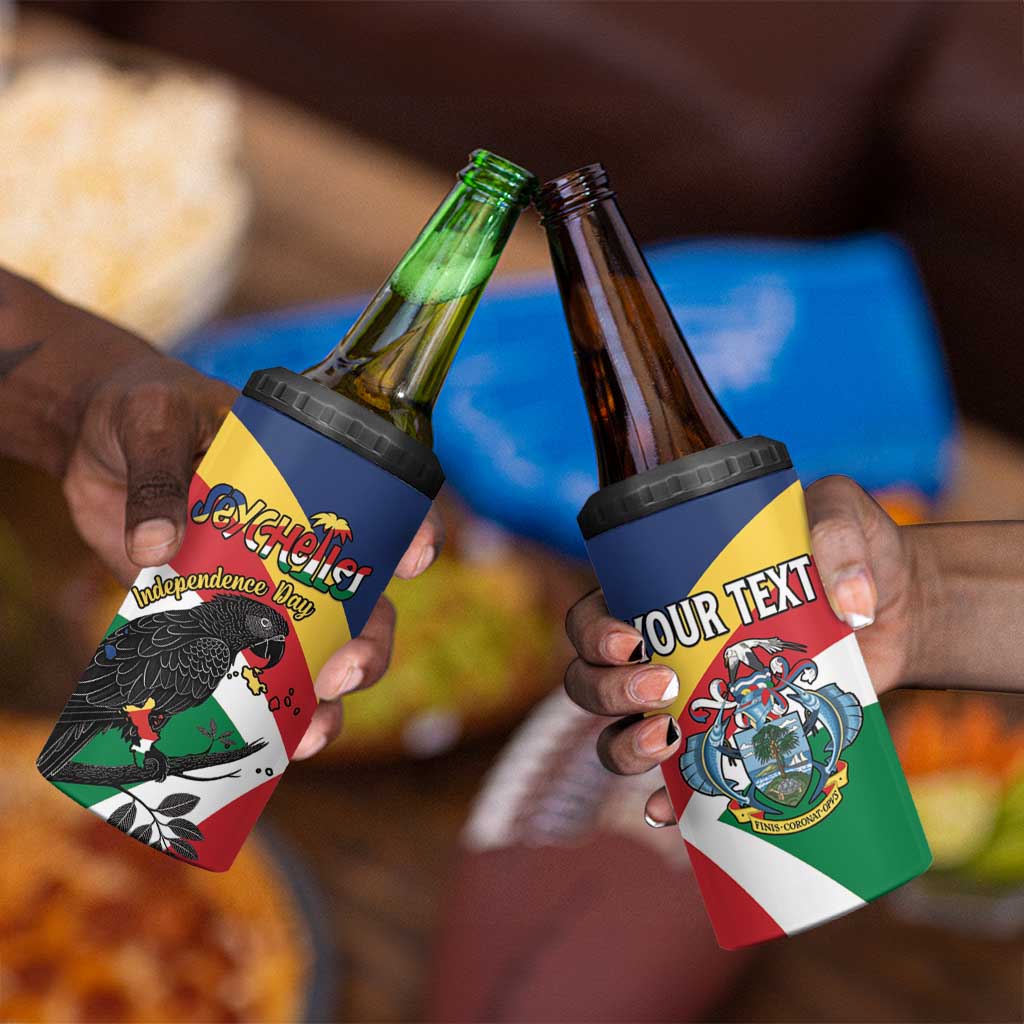 Personalized Happy Seychelles Independence Day 4 in 1 Can Cooler Tumbler Black Parrot Coat Of Arms