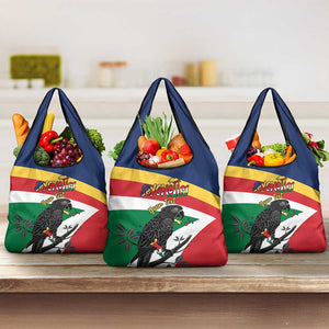 Personalized Happy Seychelles Independence Day Grocery Bag Black Parrot Coat Of Arms