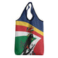 Personalized Happy Seychelles Independence Day Grocery Bag Black Parrot Coat Of Arms