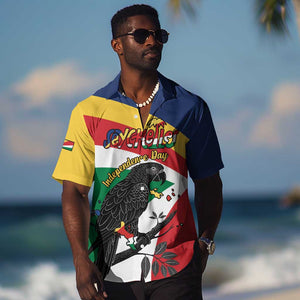 Personalized Happy Seychelles Independence Day Hawaiian Shirt Black Parrot Coat Of Arms