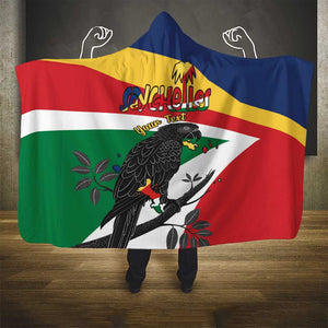 Personalized Happy Seychelles Independence Day Hooded Blanket Black Parrot Coat Of Arms