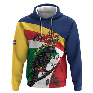 Personalized Happy Seychelles Independence Day Hoodie Black Parrot Coat Of Arms