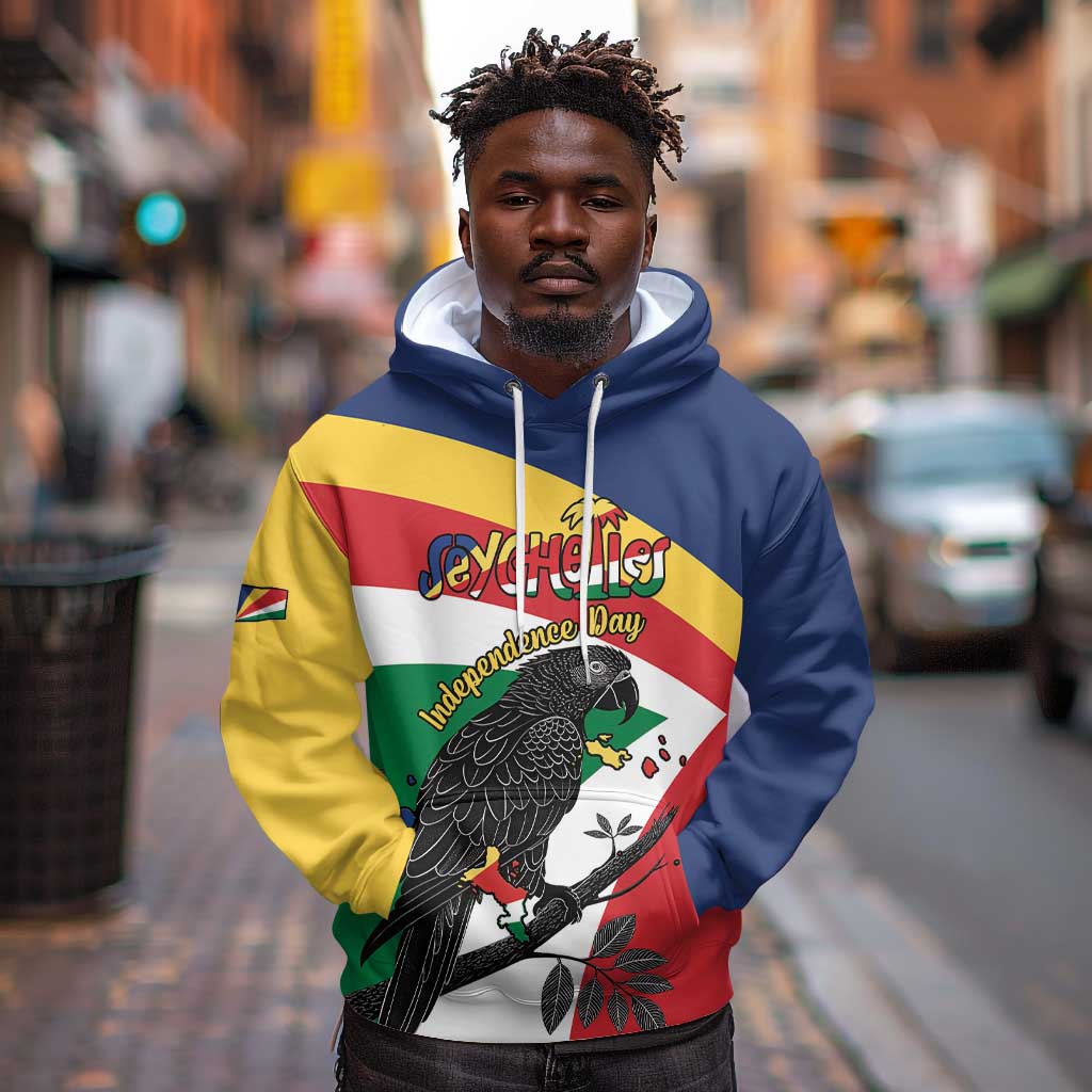 Personalized Happy Seychelles Independence Day Hoodie Black Parrot Coat Of Arms