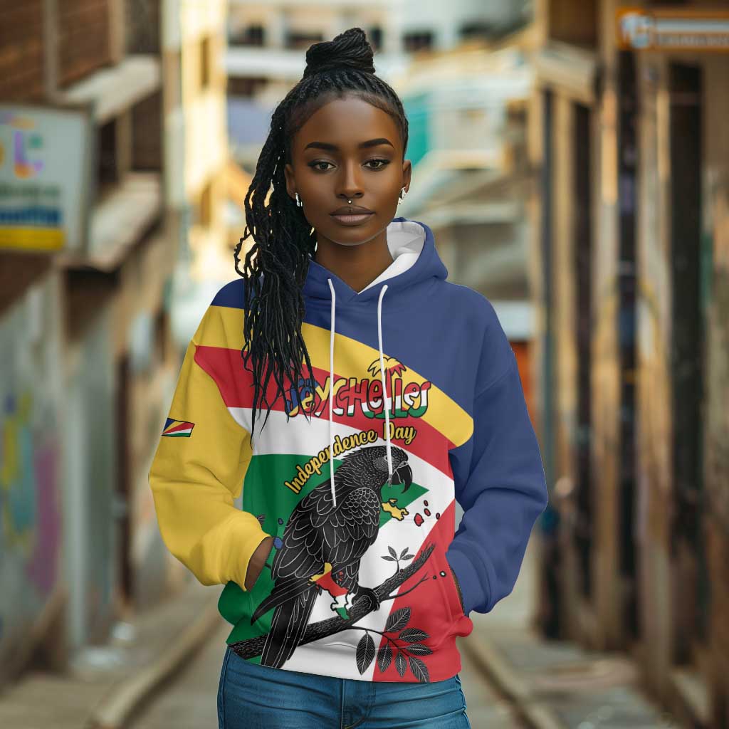 Personalized Happy Seychelles Independence Day Hoodie Black Parrot Coat Of Arms