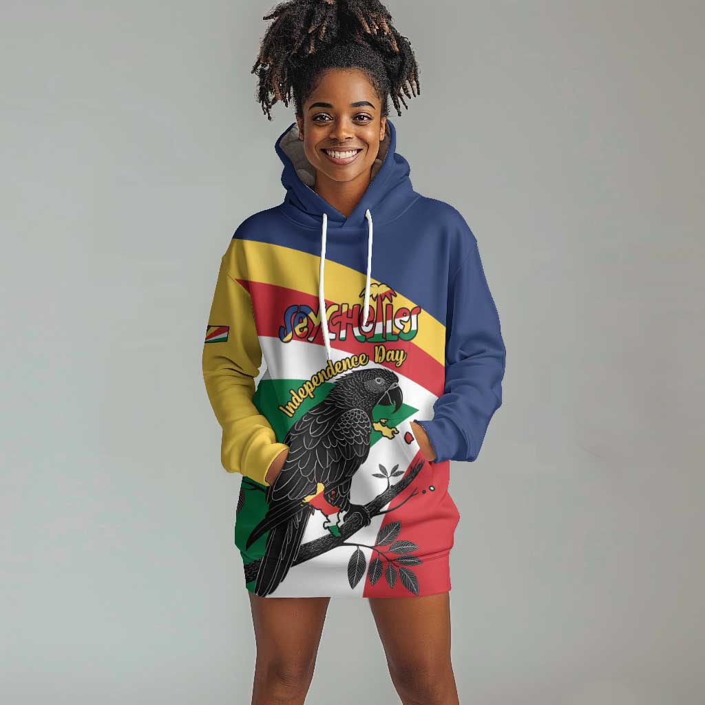 Personalized Happy Seychelles Independence Day Hoodie Dress Black Parrot Coat Of Arms