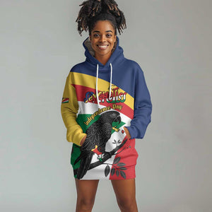 Personalized Happy Seychelles Independence Day Hoodie Dress Black Parrot Coat Of Arms