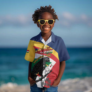 Personalized Happy Seychelles Independence Day Kid Hawaiian Shirt Black Parrot Coat Of Arms