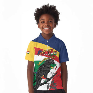 Personalized Happy Seychelles Independence Day Kid Polo Shirt Black Parrot Coat Of Arms