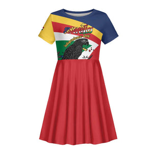 Personalized Happy Seychelles Independence Day Kid Short Sleeve Dress Black Parrot Coat Of Arms