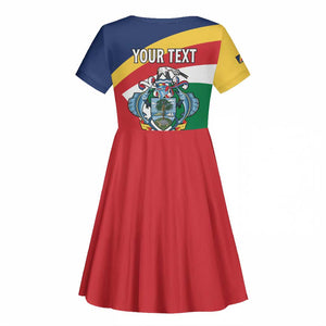 Personalized Happy Seychelles Independence Day Kid Short Sleeve Dress Black Parrot Coat Of Arms
