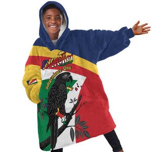 Personalized Happy Seychelles Independence Day Kid Wearable Blanket Hoodie Black Parrot Coat Of Arms