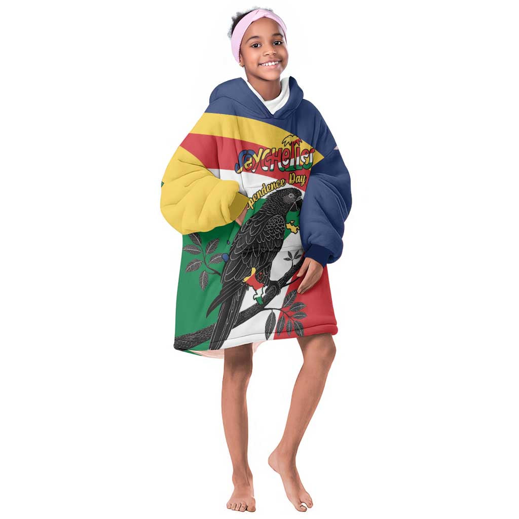 Personalized Happy Seychelles Independence Day Kid Wearable Blanket Hoodie Black Parrot Coat Of Arms