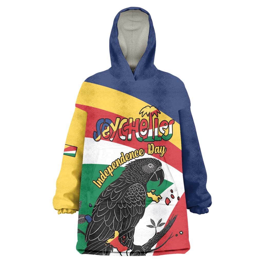 Personalized Happy Seychelles Independence Day Kid Wearable Blanket Hoodie Black Parrot Coat Of Arms