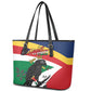 Personalized Happy Seychelles Independence Day Leather Tote Bag Black Parrot Coat Of Arms