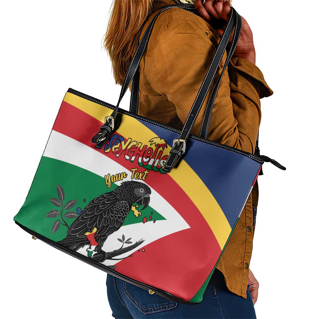 Personalized Happy Seychelles Independence Day Leather Tote Bag Black Parrot Coat Of Arms