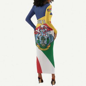 Personalized Happy Seychelles Independence Day Long Sleeve Bodycon Dress Black Parrot Coat Of Arms LT15