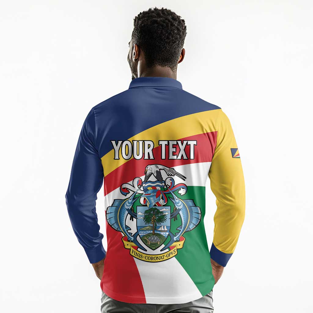 Personalized Happy Seychelles Independence Day Long Sleeve Polo Shirt Black Parrot Coat Of Arms