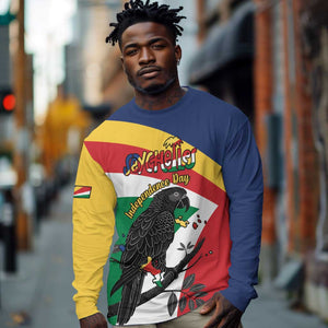 Personalized Happy Seychelles Independence Day Long Sleeve Shirt Black Parrot Coat Of Arms