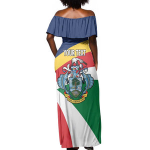Personalized Happy Seychelles Independence Day Off Shoulder Maxi Dress Black Parrot Coat Of Arms