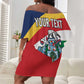 Personalized Happy Seychelles Independence Day Off Shoulder Short Dress Black Parrot Coat Of Arms