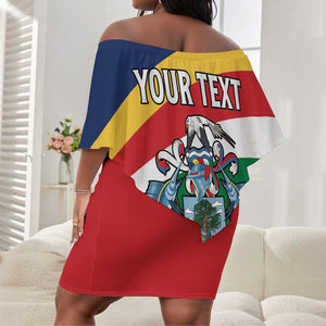 Personalized Happy Seychelles Independence Day Off Shoulder Short Dress Black Parrot Coat Of Arms