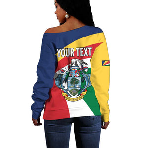 Personalized Happy Seychelles Independence Day Off Shoulder Sweater Black Parrot Coat Of Arms