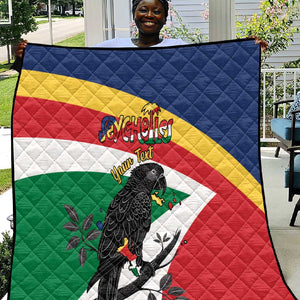Personalized Happy Seychelles Independence Day Quilt Black Parrot Coat Of Arms