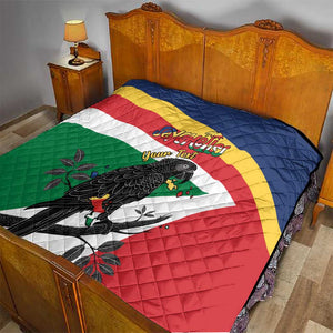 Personalized Happy Seychelles Independence Day Quilt Black Parrot Coat Of Arms