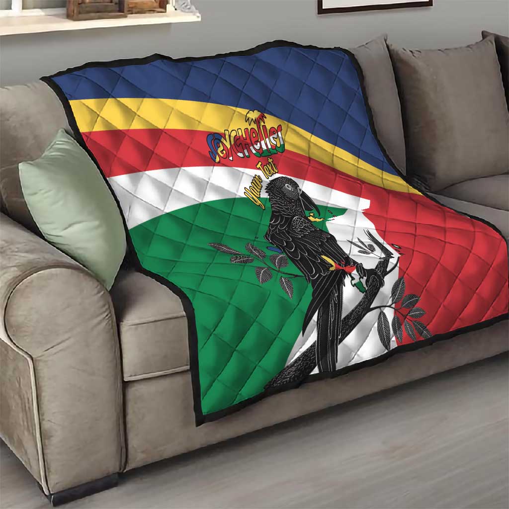 Personalized Happy Seychelles Independence Day Quilt Black Parrot Coat Of Arms