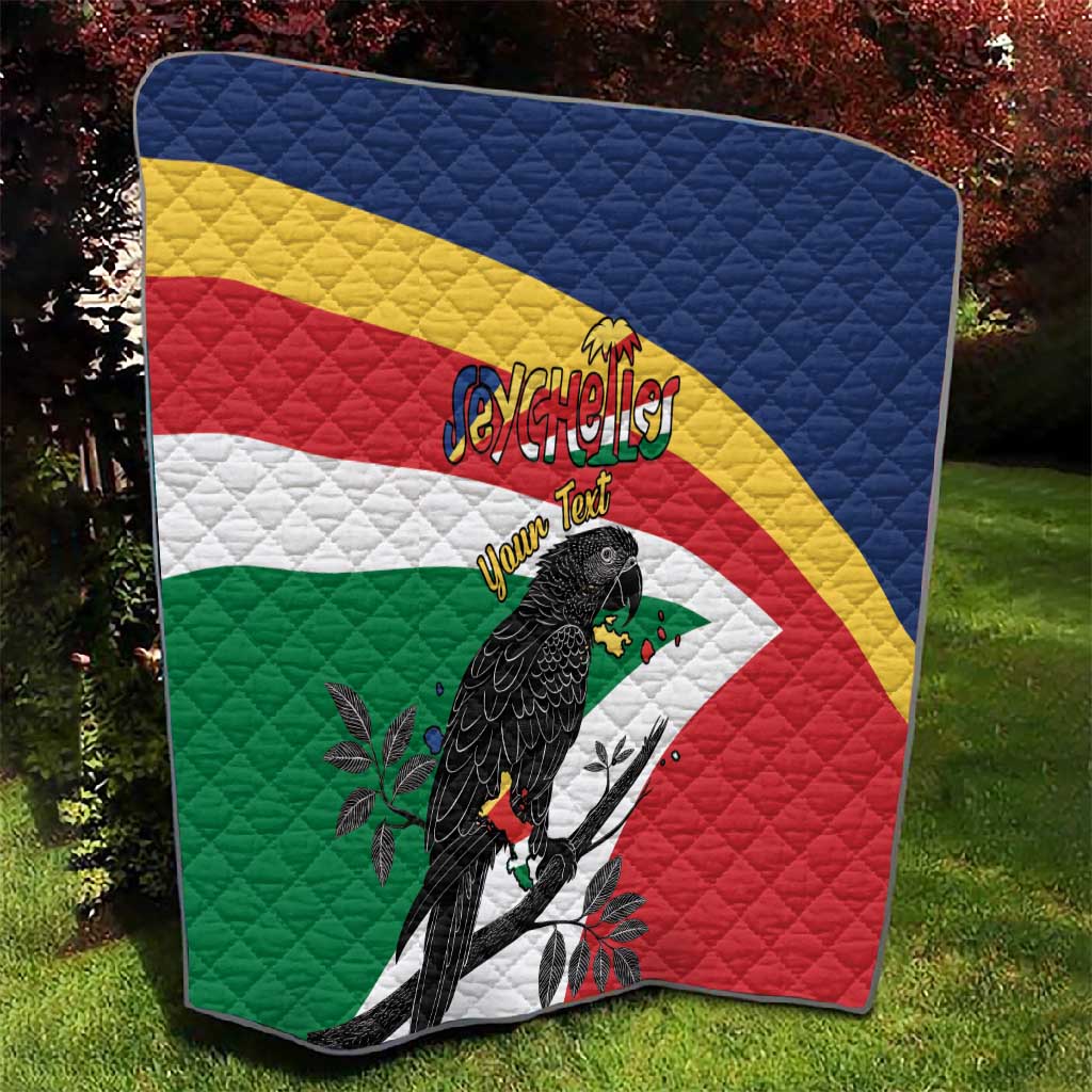 Personalized Happy Seychelles Independence Day Quilt Black Parrot Coat Of Arms