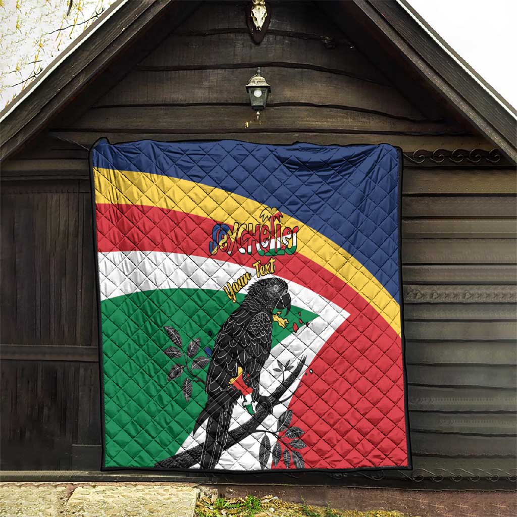 Personalized Happy Seychelles Independence Day Quilt Black Parrot Coat Of Arms