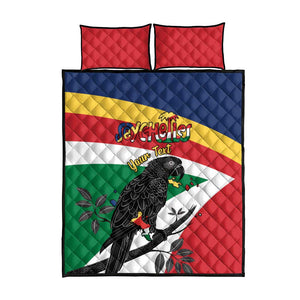 Personalized Happy Seychelles Independence Day Quilt Bed Set Black Parrot Coat Of Arms