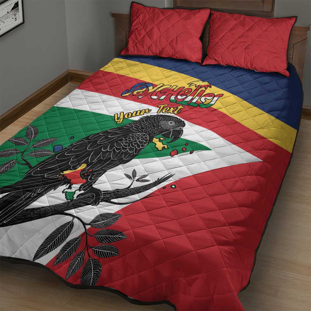 Personalized Happy Seychelles Independence Day Quilt Bed Set Black Parrot Coat Of Arms