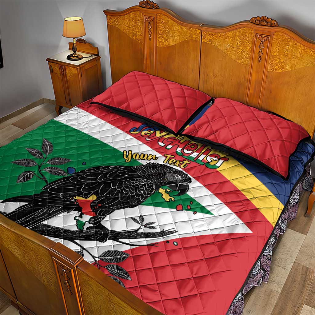 Personalized Happy Seychelles Independence Day Quilt Bed Set Black Parrot Coat Of Arms