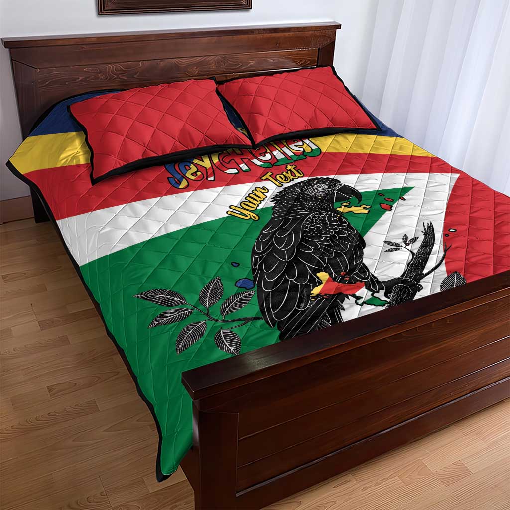 Personalized Happy Seychelles Independence Day Quilt Bed Set Black Parrot Coat Of Arms