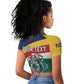Personalized Happy Seychelles Independence Day Raglan Cropped T shirt Black Parrot Coat Of Arms