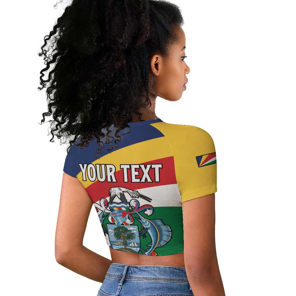 Personalized Happy Seychelles Independence Day Raglan Cropped T shirt Black Parrot Coat Of Arms
