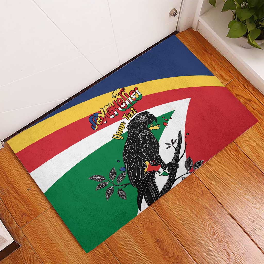 Personalized Happy Seychelles Independence Day Rubber Doormat Black Parrot Coat Of Arms