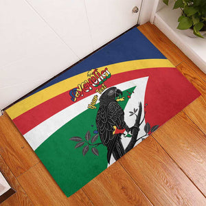 Personalized Happy Seychelles Independence Day Rubber Doormat Black Parrot Coat Of Arms