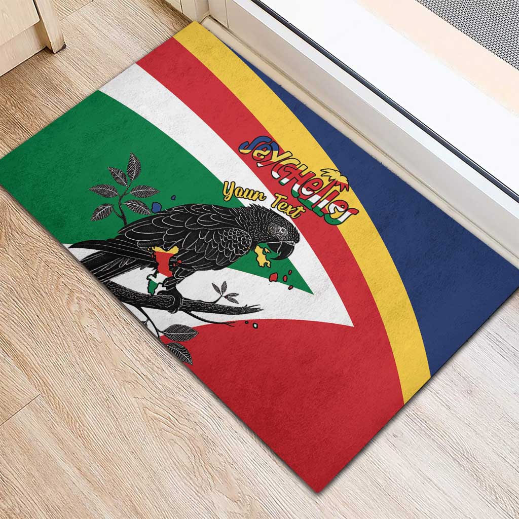 Personalized Happy Seychelles Independence Day Rubber Doormat Black Parrot Coat Of Arms