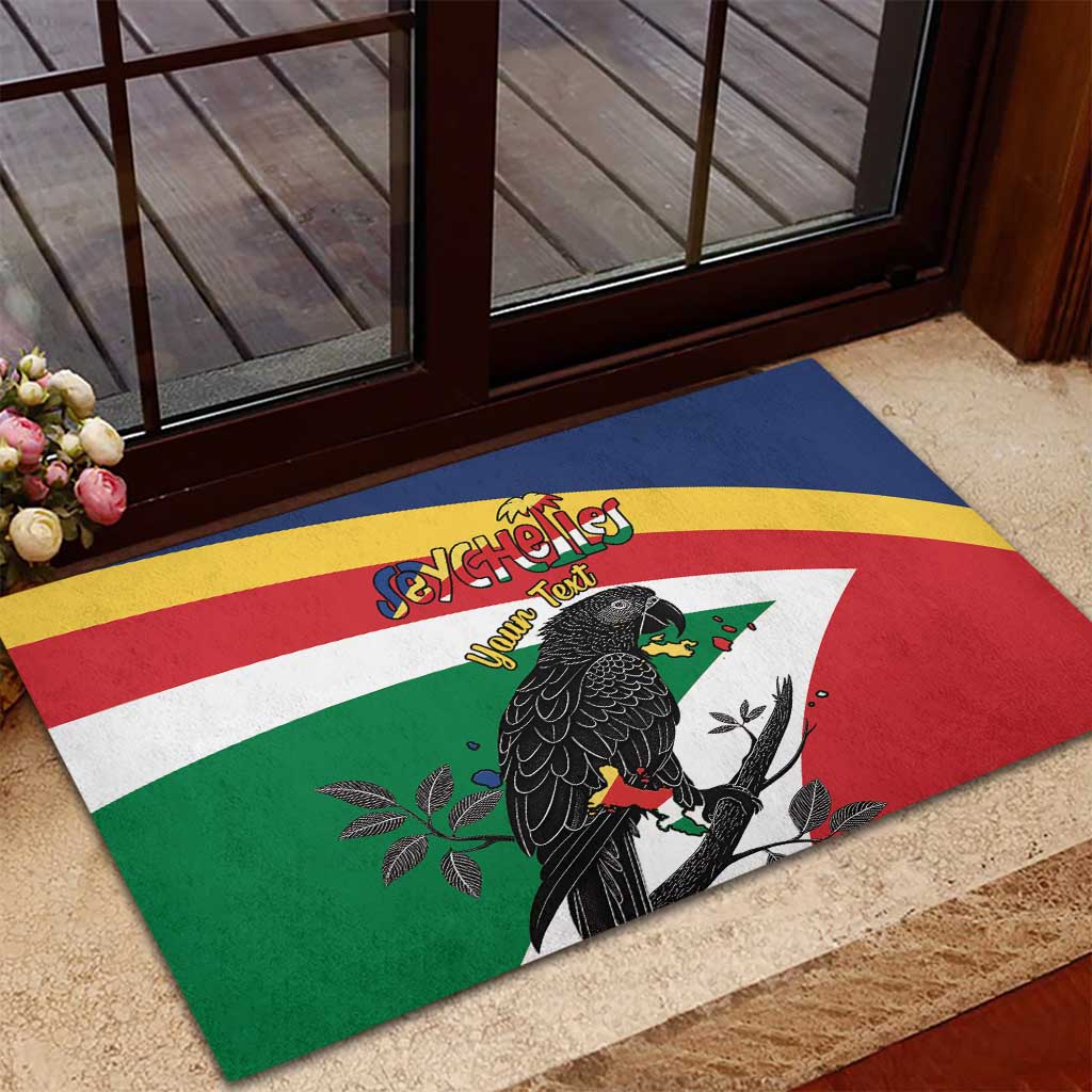 Personalized Happy Seychelles Independence Day Rubber Doormat Black Parrot Coat Of Arms